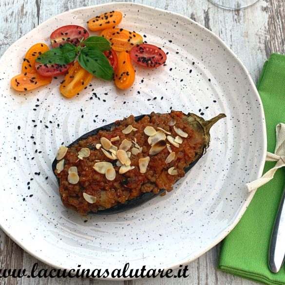melanzane ripiene con lenticchie al forno