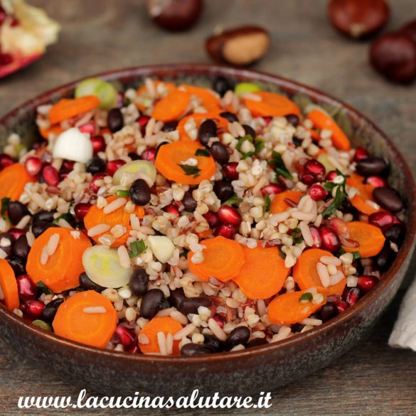 cereali con carote al forno e fagioli