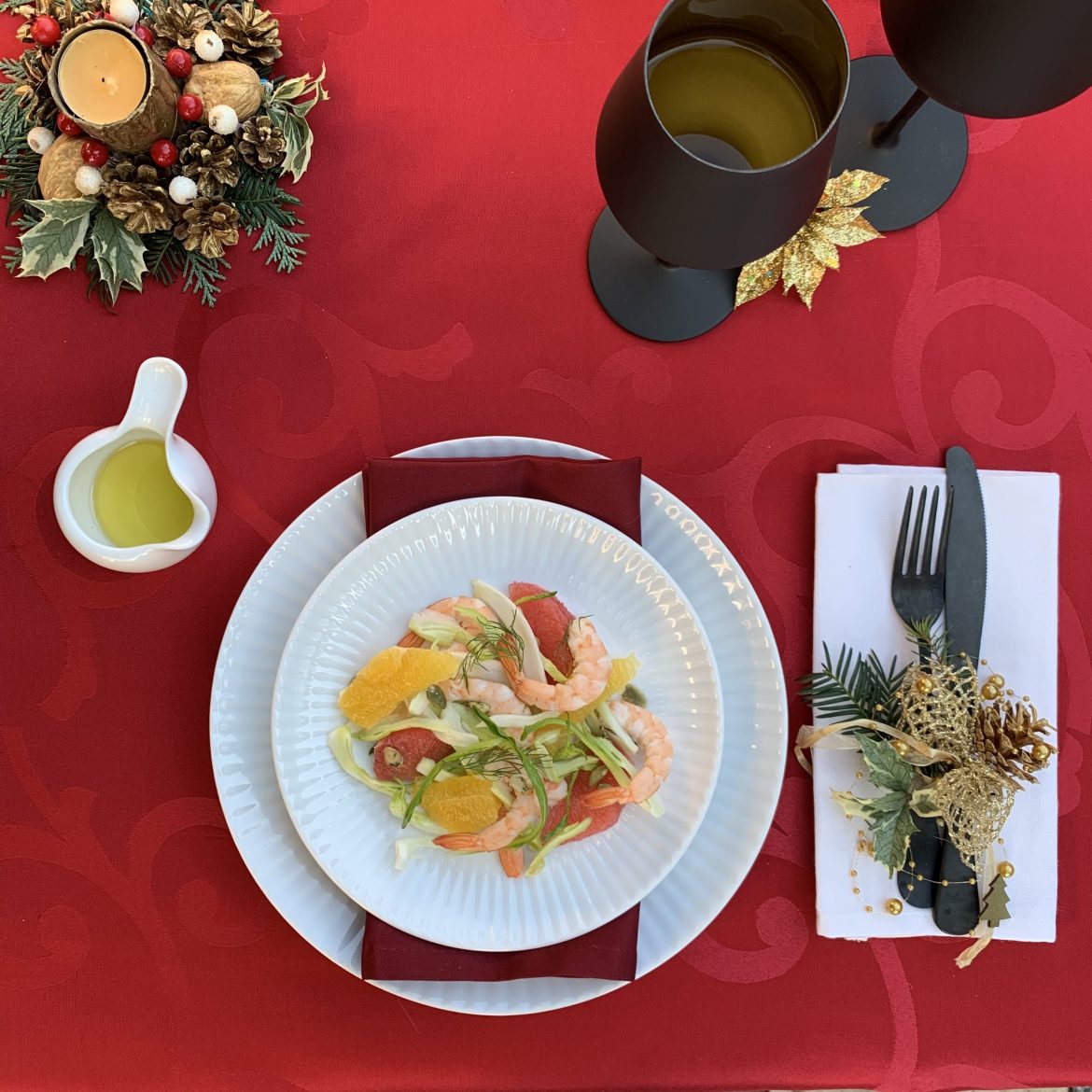 antipasto natalizio insalata di gamberi